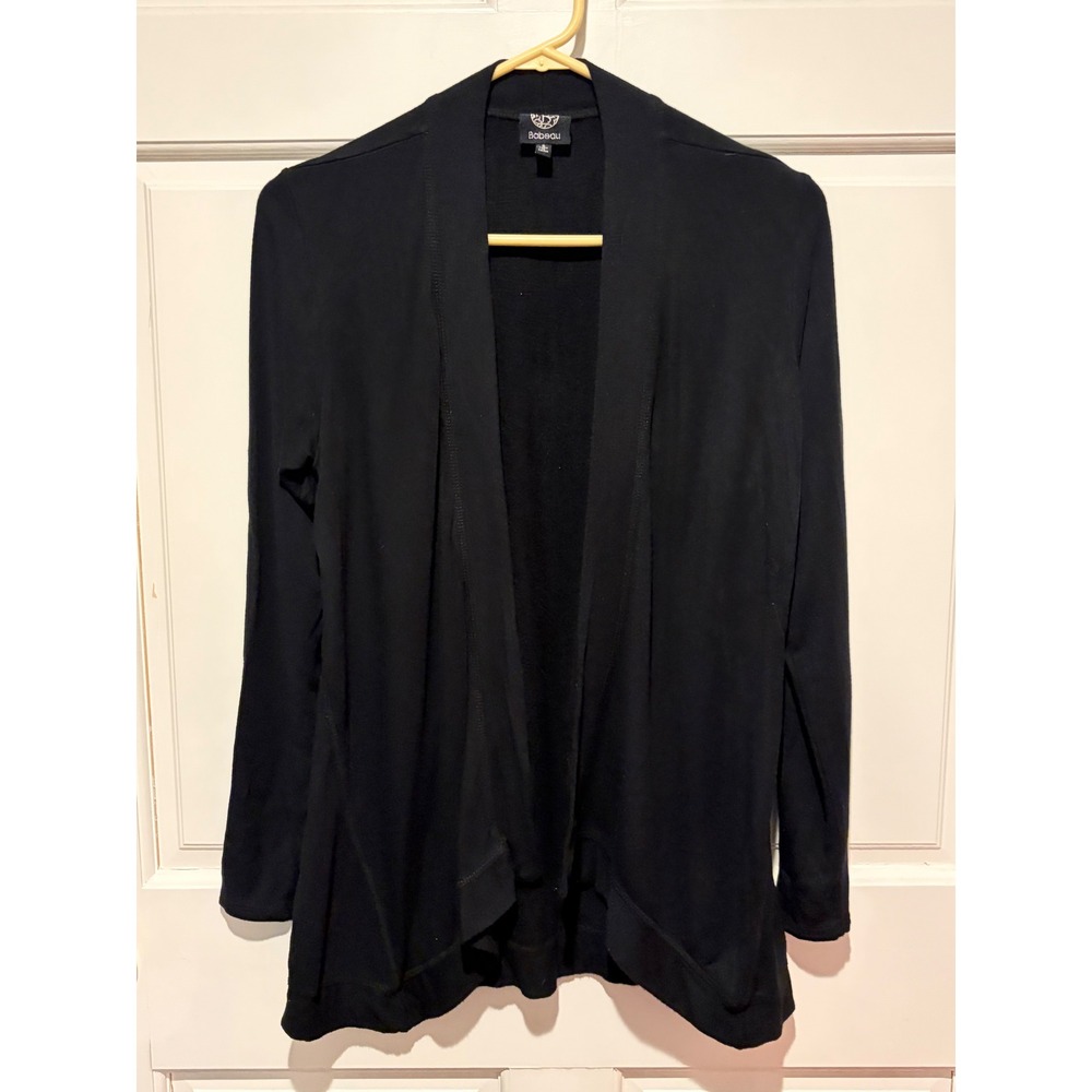 Bobeau Black Open Front Draped Cardigan Small soft